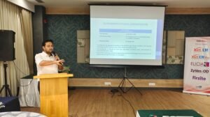 "Dr. Varchasvi Mudgal explaining Blonanserin Dosage Administration during a medical seminar."