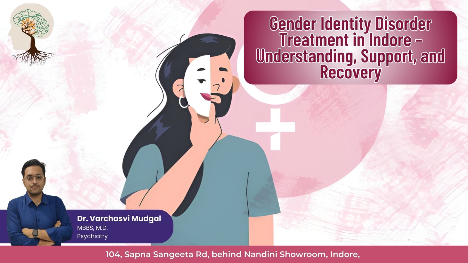 Illustration representing Gender Identity Disorder Treatment in Indore with Dr. Varchasvi Mudgal, highlighting awareness, support, and recovery.